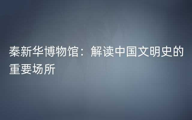 秦新华博物馆：解读中国文明史的重要场所