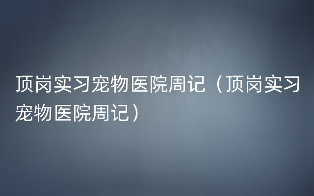 顶岗实习宠物医院周记（顶岗实习宠物医院周记）