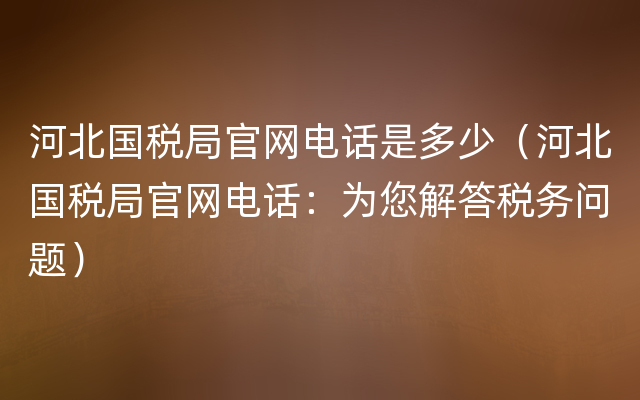 河北国税局官网电话是多少（河北国税局官网电话：为您解答税务问题）