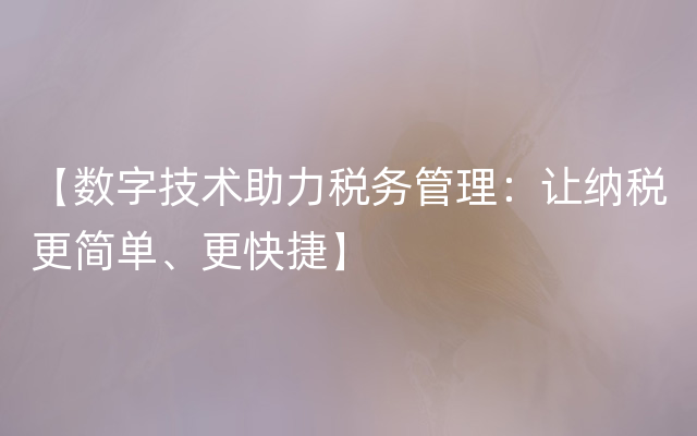 【数字技术助力税务管理：让纳税更简单、更快捷】