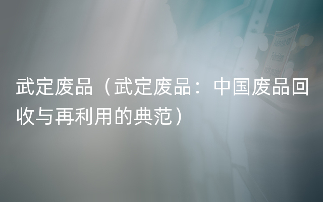 武定废品（武定废品：中国废品回收与再利用的典范）