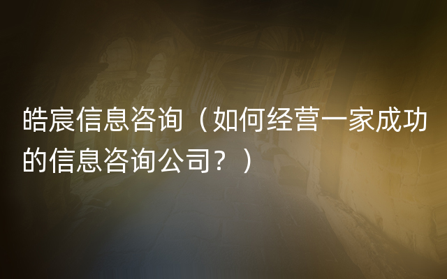 皓宸信息咨询（如何经营一家成功的信息咨询公司？）