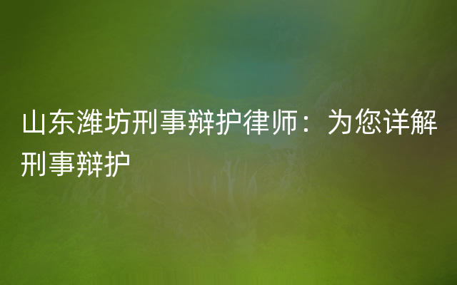 山东潍坊刑事辩护律师：为您详解刑事辩护