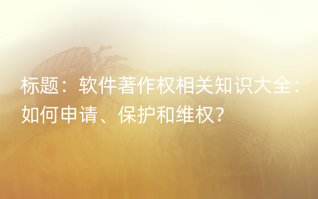 标题：软件著作权相关知识大全：如何申请、保护和维权？