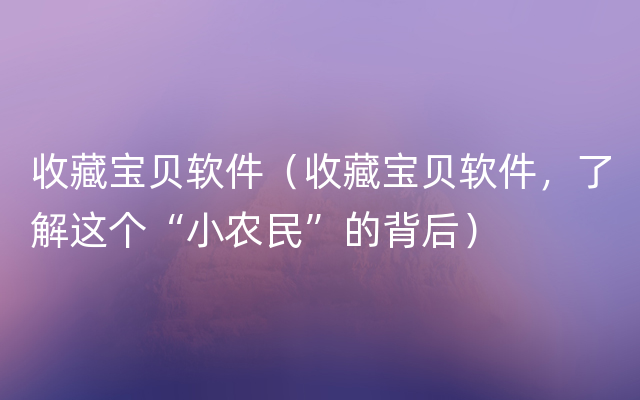 收藏宝贝软件（收藏宝贝软件，了解这个“小农民”的背后）