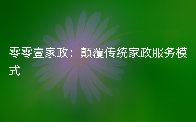 零零壹家政：颠覆传统家政服务模式