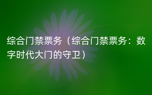 综合门禁票务（综合门禁票务：数字时代大门的守卫）