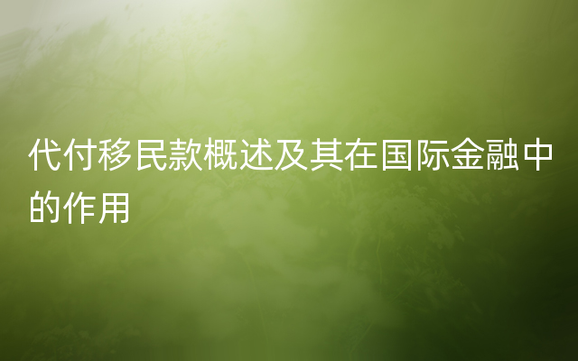 代付移民款概述及其在国际金融中的作用