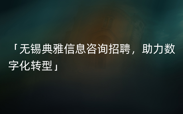 「无锡典雅信息咨询招聘，助力数字化转型」