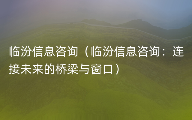 临汾信息咨询（临汾信息咨询：连接未来的桥梁与窗口）