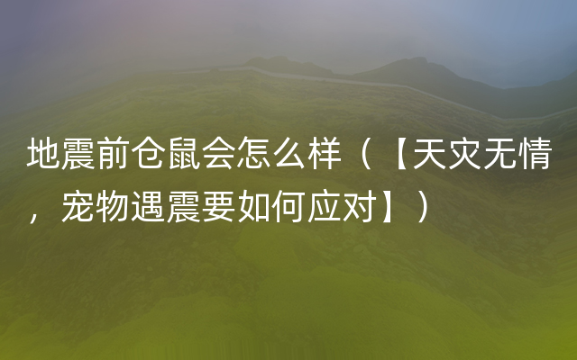 地震前仓鼠会怎么样（【天灾无情，宠物遇震要如何应对】）