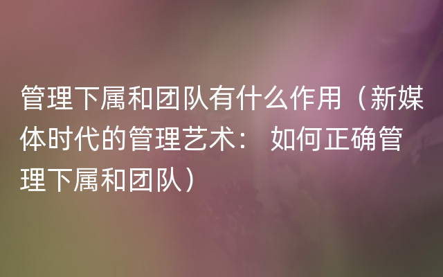 管理下属和团队有什么作用（新媒体时代的管理艺术： 如何正确管理下属和团队）