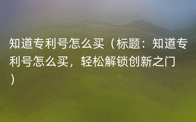 知道专利号怎么买（标题：知道专利号怎么买，轻松解锁创新之门 ）