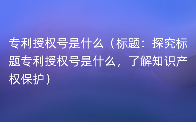 专利授权号是什么（标题：探究标题专利授权号是什么，了解知识产权保护）