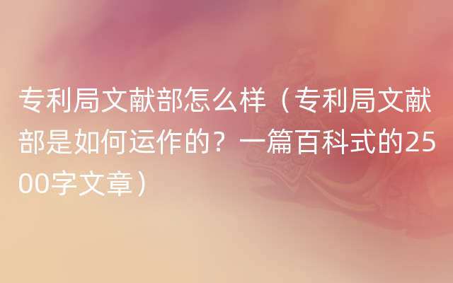 专利局文献部怎么样（专利局文献部是如何运作的？一篇百科式的2500字文章）