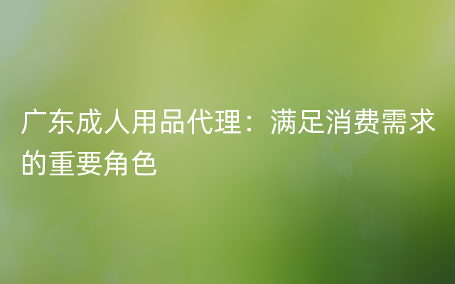 广东成人用品代理：满足消费需求的重要角色