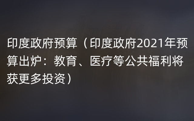 印度政府预算（印度政府2021年预算出炉：教育、医疗等公共福利将获更多投资）