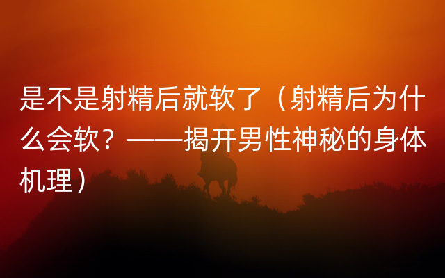 是不是射精后就软了（射精后为什么会软？——揭开男性神秘的身体机理）