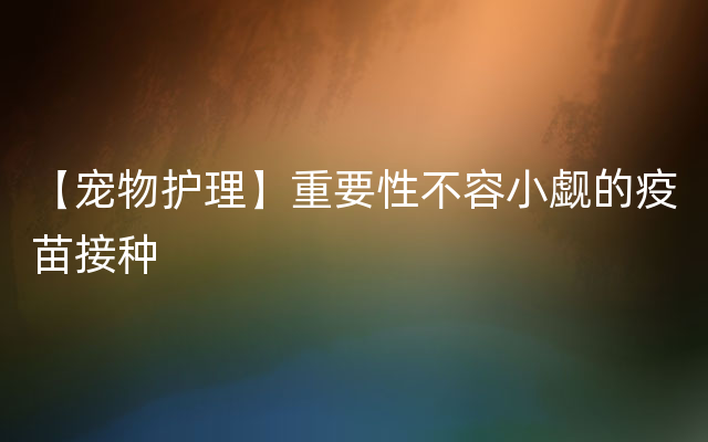 【宠物护理】重要性不容小觑的疫苗接种