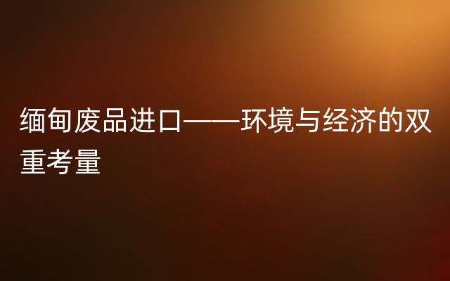 缅甸废品进口——环境与经济的双重考量