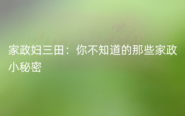 家政妇三田：你不知道的那些家政小秘密