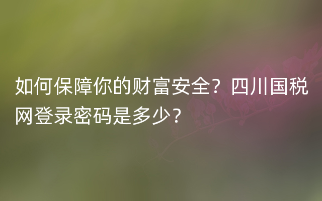 如何保障你的财富安全？四川国税网登录密码是多少？