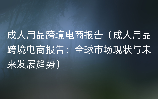 成人用品跨境电商报告（成人用品跨境电商报告：全球市场现状与未来发展趋势）