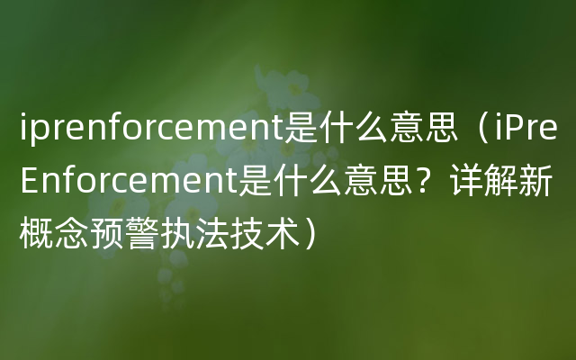 iprenforcement是什么意思（iPreEnforcement是什么意思？详解新概念预警执法技术）