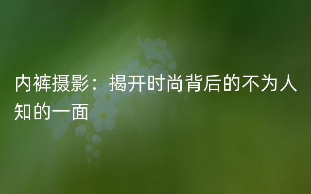 内裤摄影：揭开时尚背后的不为人知的一面