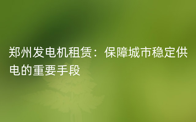 郑州发电机租赁：保障城市稳定供电的重要手段