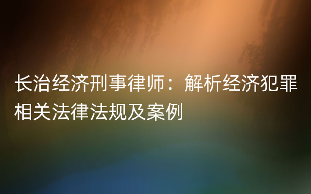 长治经济刑事律师：解析经济犯罪相关法律法规及案例