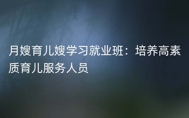 月嫂育儿嫂学习就业班：培养高素质育儿服务人员