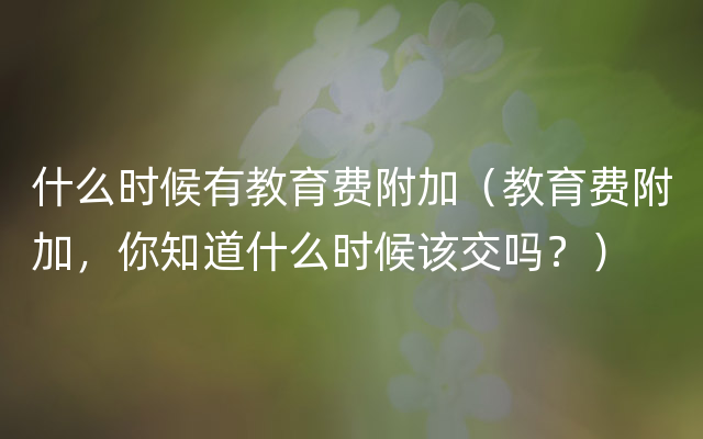 什么时候有教育费附加（教育费附加，你知道什么时候该交吗？）