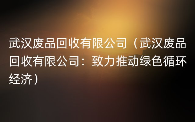 武汉废品回收有限公司（武汉废品回收有限公司：致力推动绿色循环经济）