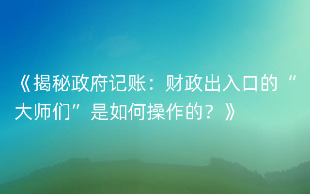 《揭秘政府记账：财政出入口的“大师们”是如何操作的？》