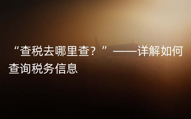 “查税去哪里查？”——详解如何查询税务信息