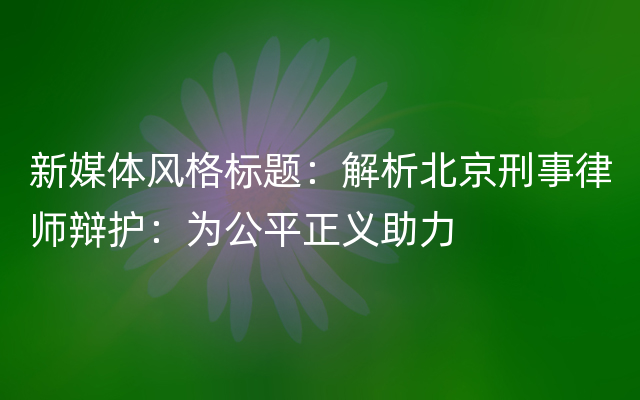 新媒体风格标题：解析北京刑事律师辩护：为公平正