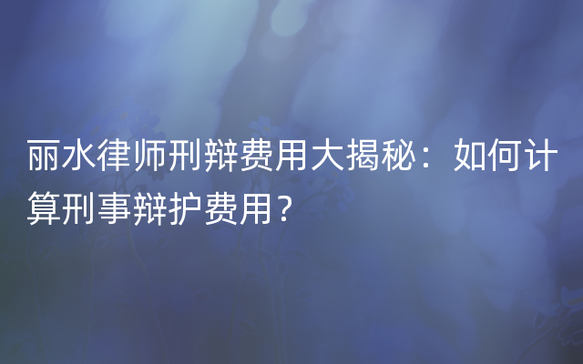 丽水律师刑辩费用大揭秘：如何计算刑事辩护费用？