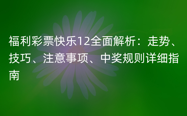 福利彩票快乐12全面解析：走势、技巧、注意事项、中奖规则详细指南