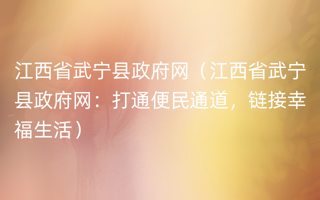 江西省武宁县政府网（江西省武宁县政府网：打通便民通道，链接幸福生活）