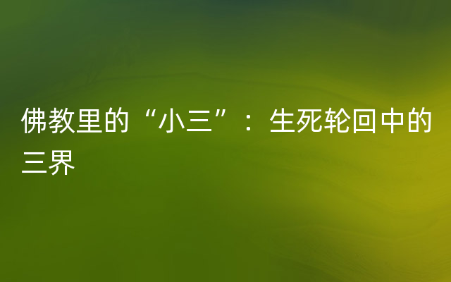 佛教里的“小三”：生死轮回中的三界