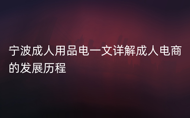 宁波成人用品电一文详解成人电商的发展历程