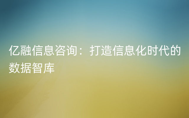 亿融信息咨询：打造信息化时代的数据智库