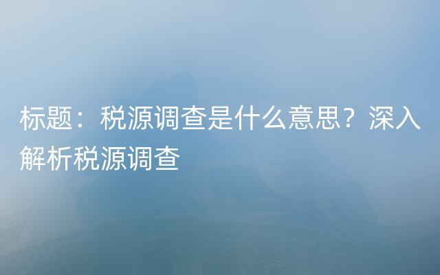 标题：税源调查是什么意思？深入解析税源调查