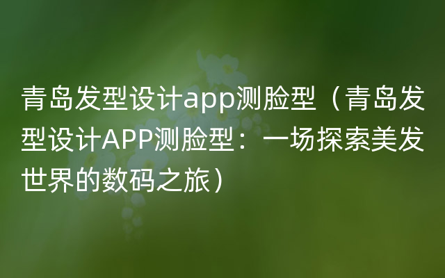 青岛发型设计app测脸型（青岛发型设计APP测脸型：一场探索美发世界的数码之旅）