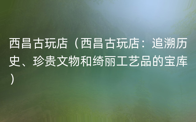 西昌古玩店（西昌古玩店：追溯历史、珍贵文物和绮丽工艺品的宝库）