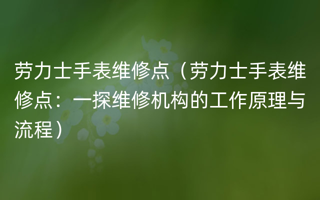 劳力士手表维修点（劳力士手表维修点：一探维修机构的工作原理与流程）