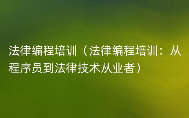 法律编程培训（法律编程培训：从程序员到法律技术从业者）