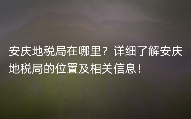 安庆地税局在哪里？详细了解安庆地税局的位置及相关信息！