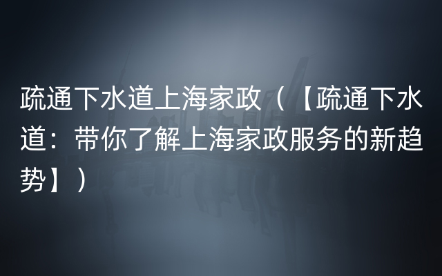 疏通下水道上海家政（【疏通下水道：带你了解上海家政服务的新趋势】）